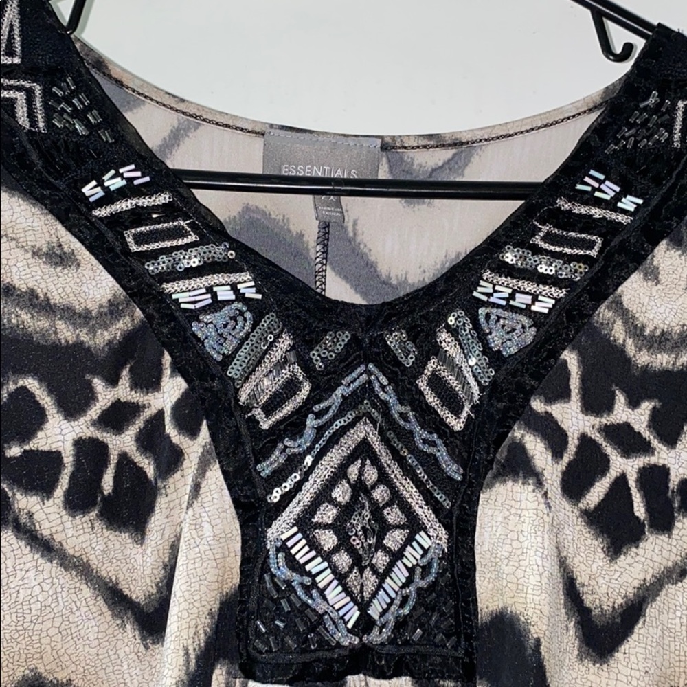 Safari patterned beaded accent top.